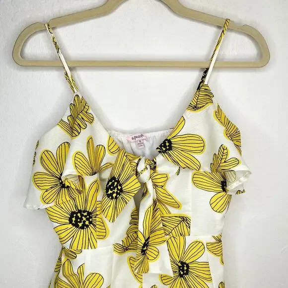 Nasty Gal Sleeveless Yellow Floral Daisy Print Ruffle Tie Front Romper Small - Picture 5 of 15